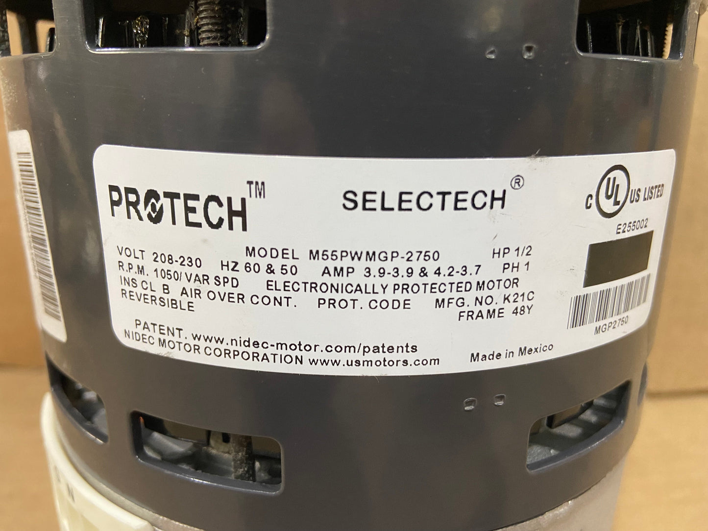 1/2 HP Blower Motor 208-230/50-60/1 1050 RPM Variable Speed