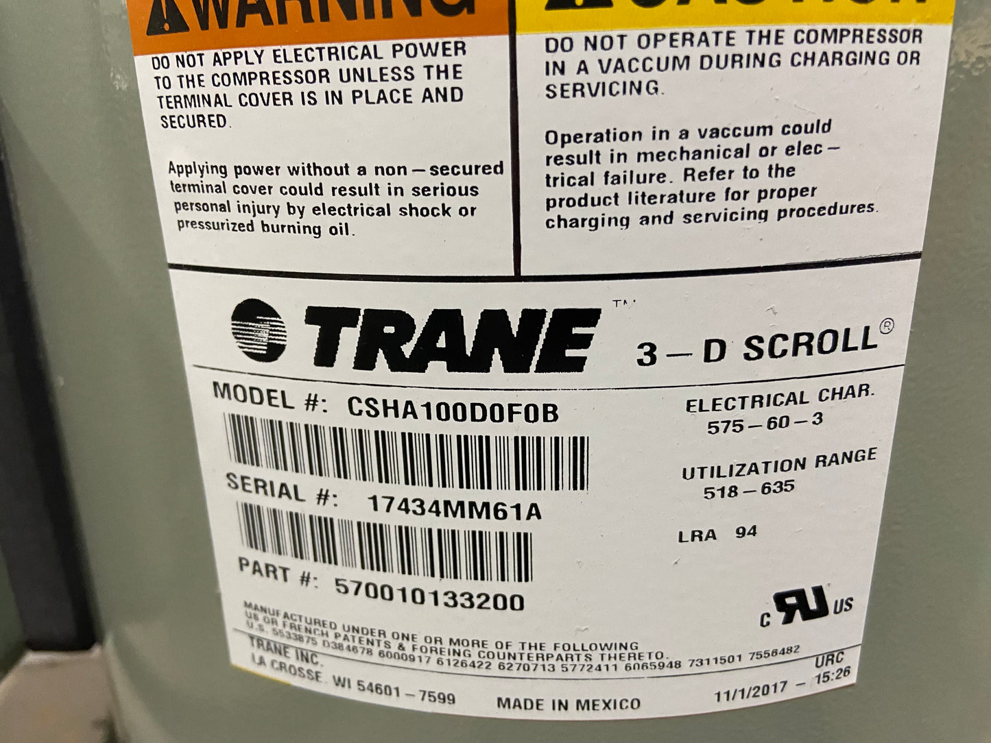 Compresor de espiral de 10 toneladas CA/HP 575/60/3 R22