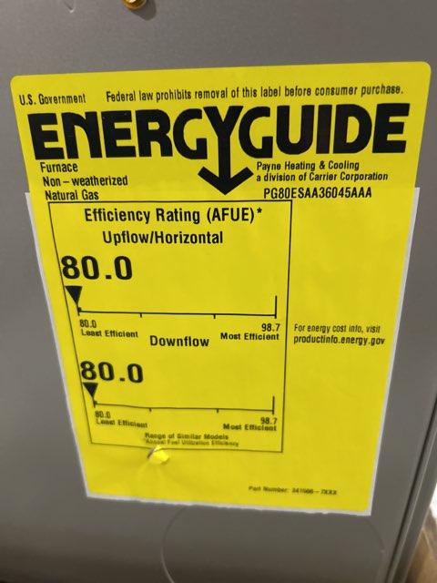 45,000 Btu Multi Position Single Stage Natural Gas Furnace 80% 115/60/1 Cfm:710