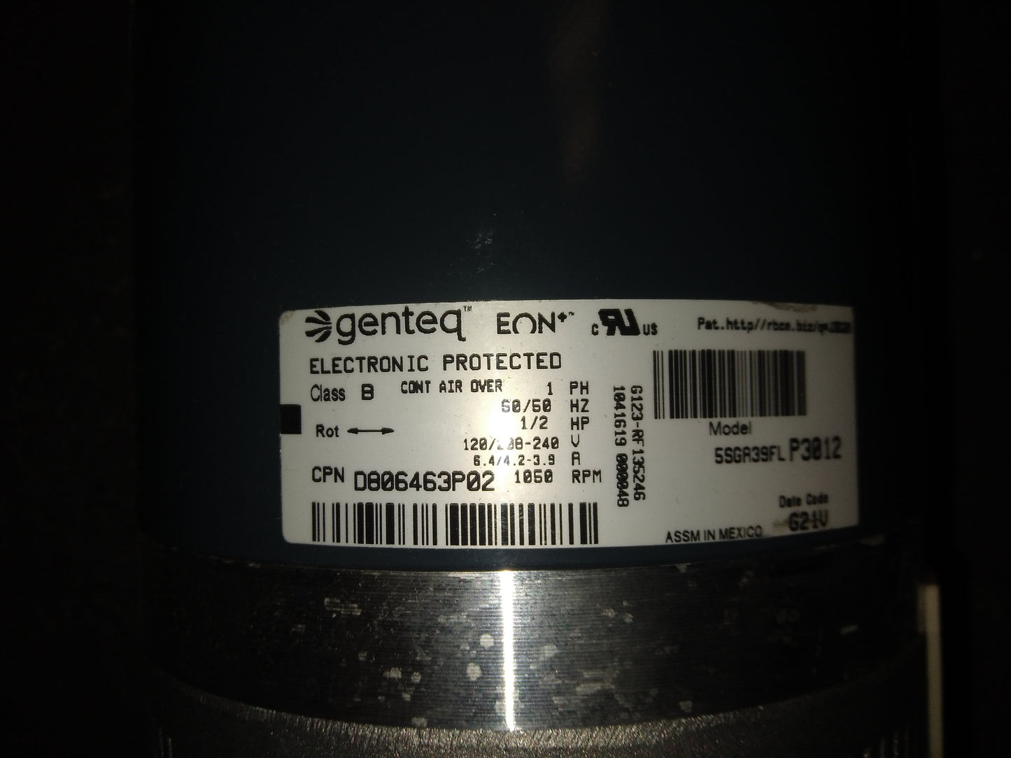 1 HP Unprogrammed ECM Motor 120,208-240/50-60/1 RPM 1050 1 Speed