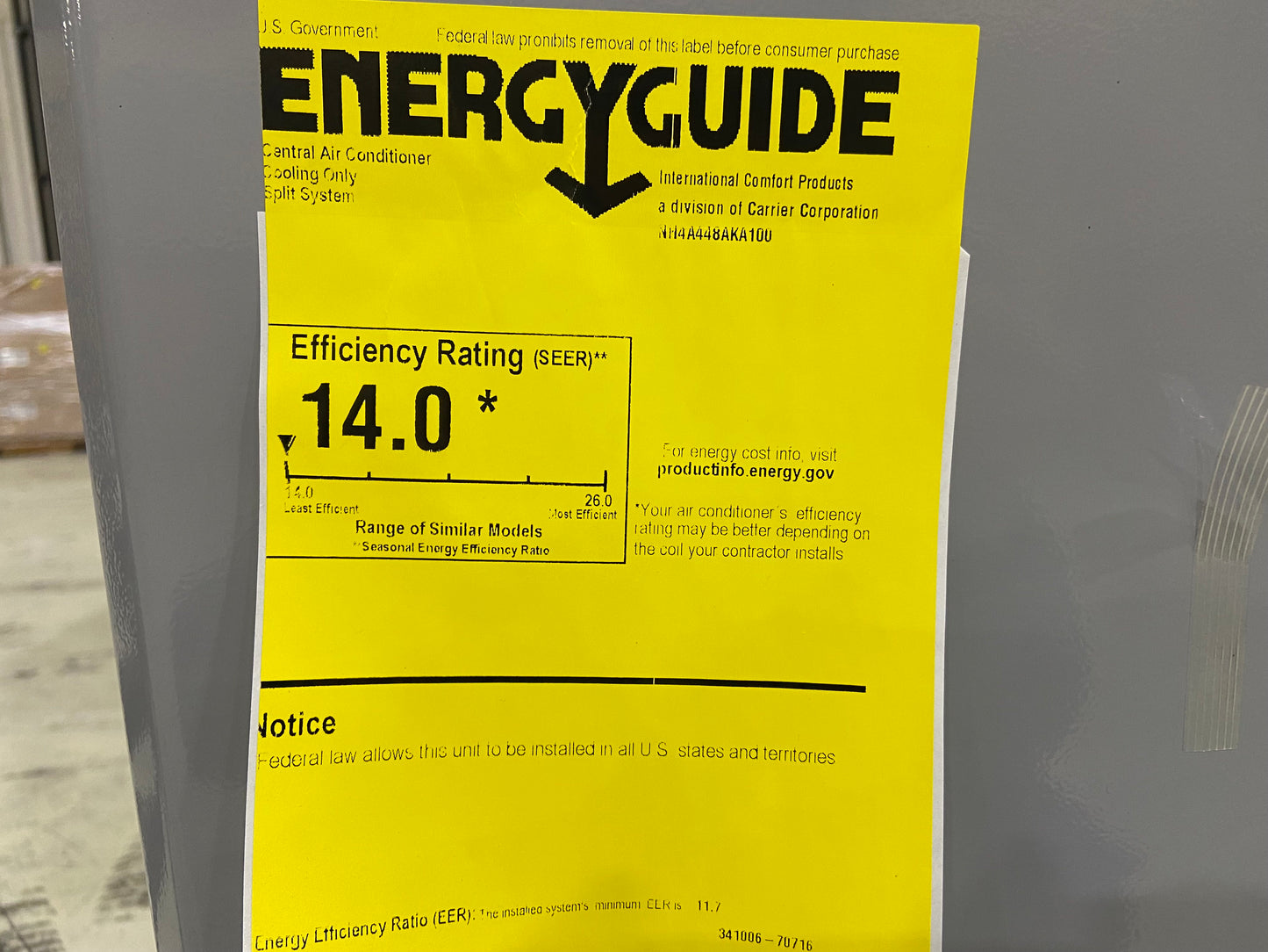 4 Ton Horizontal Air Conditioning Outdoor Unit, 14 Seer, 208/230-60-1, R410A