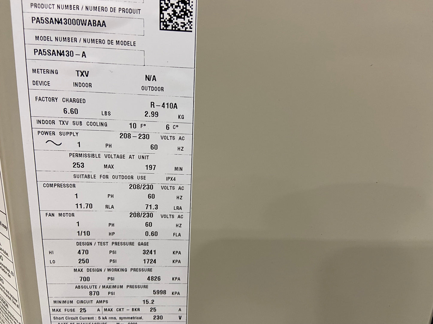 2.5 Ton Split-System Air Conditioner; 208-230/60/1, R-410A, 14.3 SEER2