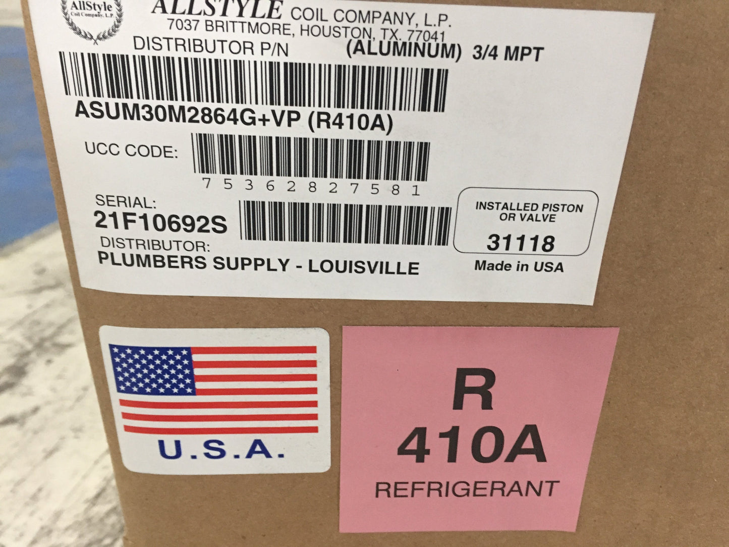 2.5 Ton AC/HP Upflow/Downflow Uncased Manufactured Housing Aluminum A Coil; R-410A