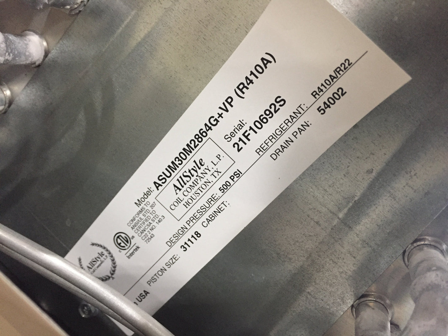 2.5 Ton AC/HP Upflow/Downflow Uncased Manufactured Housing Aluminum A Coil; R-410A