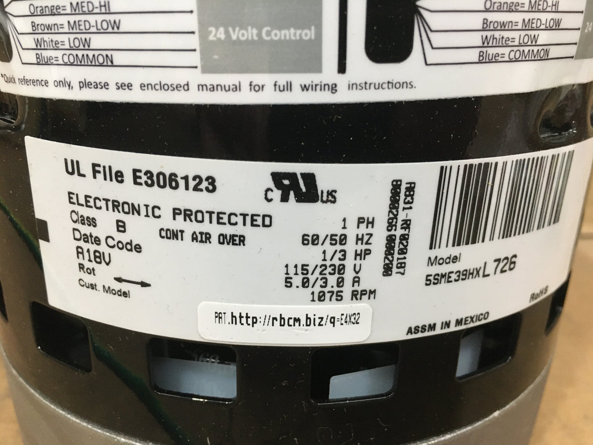 1/3 HP ECM Blower Motor 115-230/50-60/1 1075 RPM Variable Speed