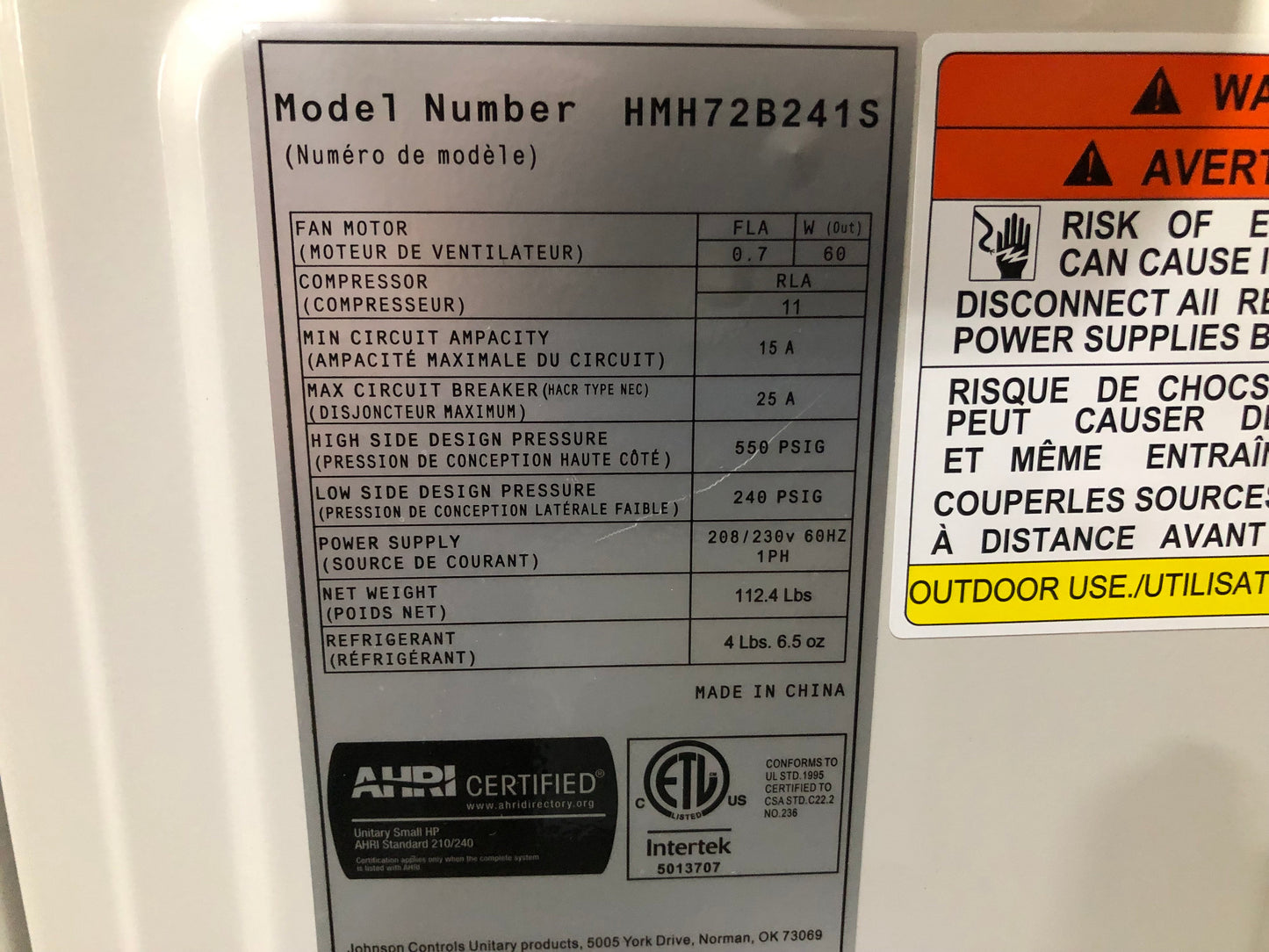 24,000 Btu Single Zone Outdoor Heat Pump Mini Split Unit, 17 Seer 208-230/60/1 R-410A