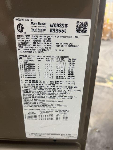 3 Ton AC/HP ECM Multiposition Communicating Fan Coil 208-230/60/1 R-22/R-410A CFM 1825