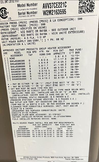 Fan coil comunicante multiposición ECM de 3 toneladas para CA/HP, 208-230/60/1 R-22/R-410A, CFM 1825