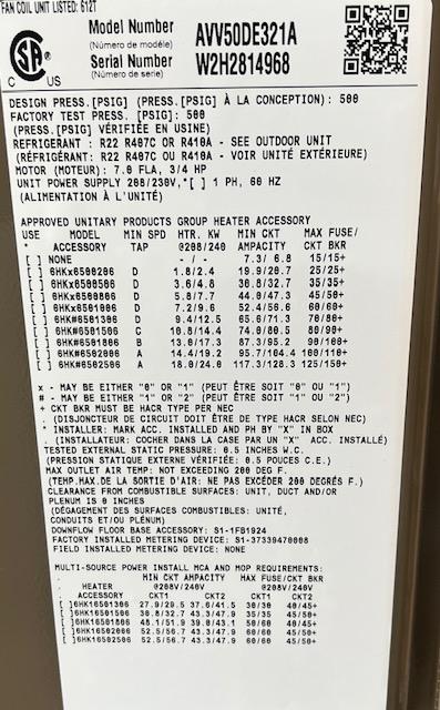 4 Ton  Ac/HP Affinity" Series  Multi-Position Variable Speed Ecm Communicating Fancoil 208-230/60/1