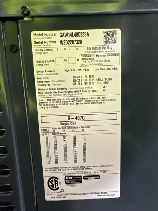 4 Ton LX Series Split-System Non-Communicating Air Conditioner; 14 SEER, 208-230/60/1, R-407C