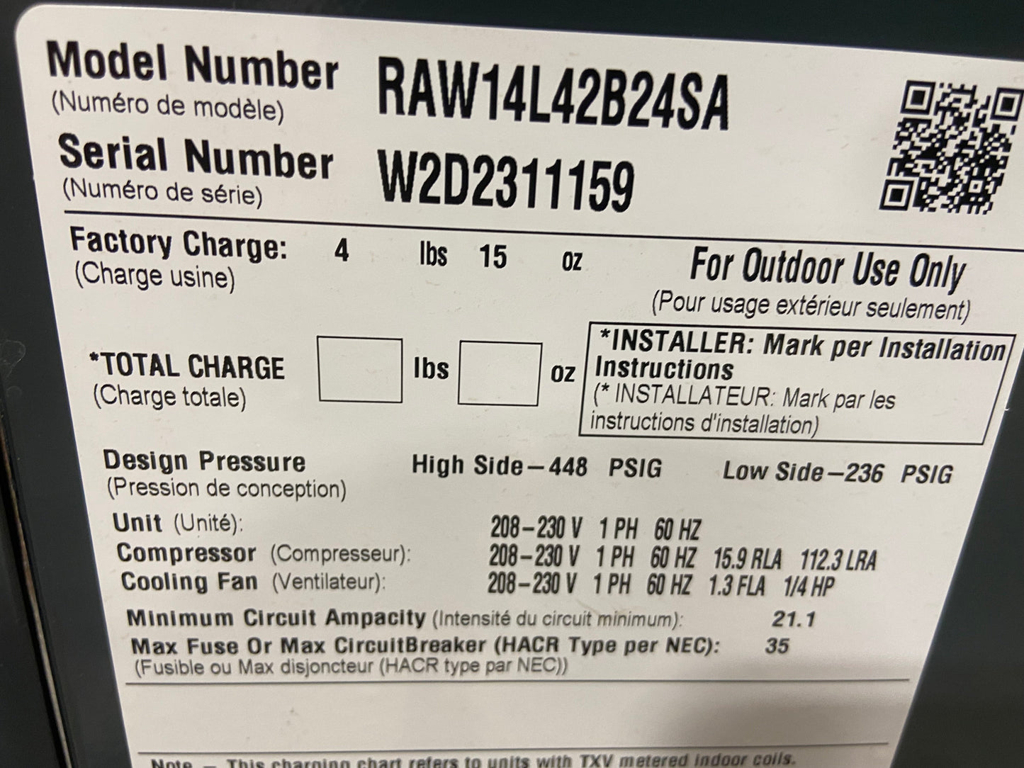 3.5 Ton Ac/HP LX Series Split System AC, 14 Seer, 208-230/60/1, R-410A