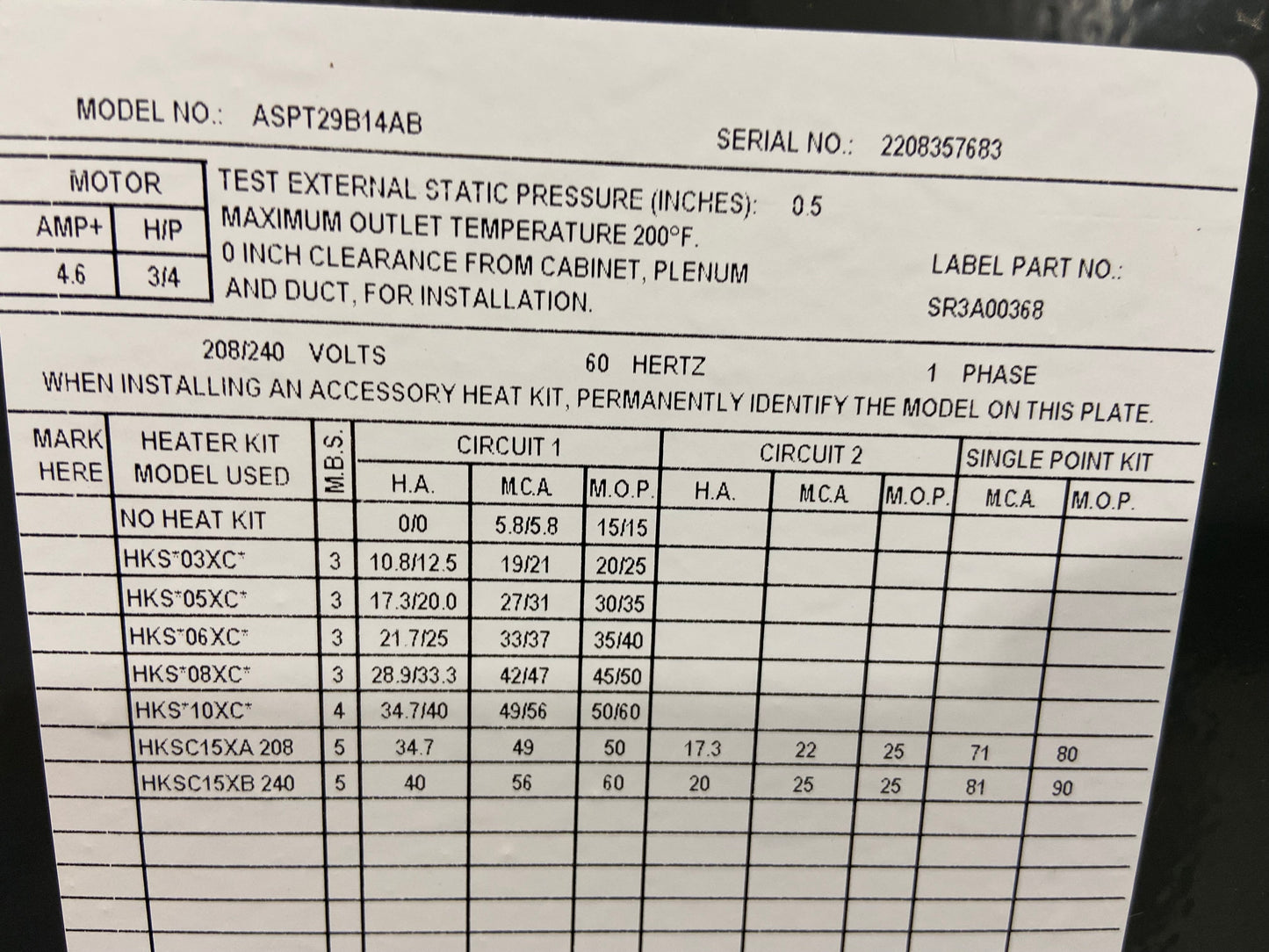 2 Ton Multiposition ECM Air Handler 208-230/60/1 R-410A CFM 1505