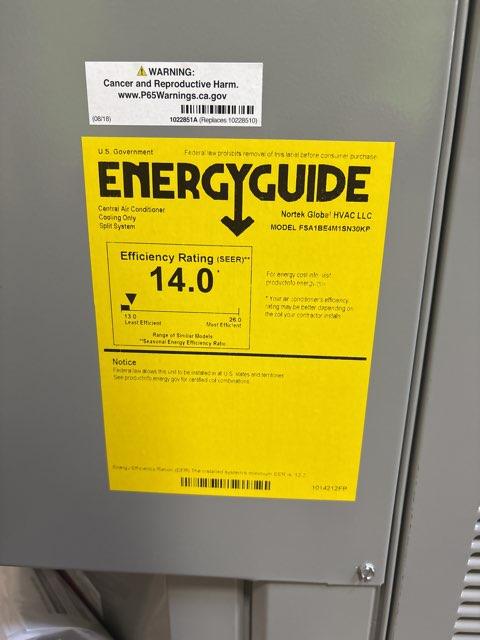 2.5 Ton Split System Air Conditioner, 208-230/60/1 R-410A 14 Seer