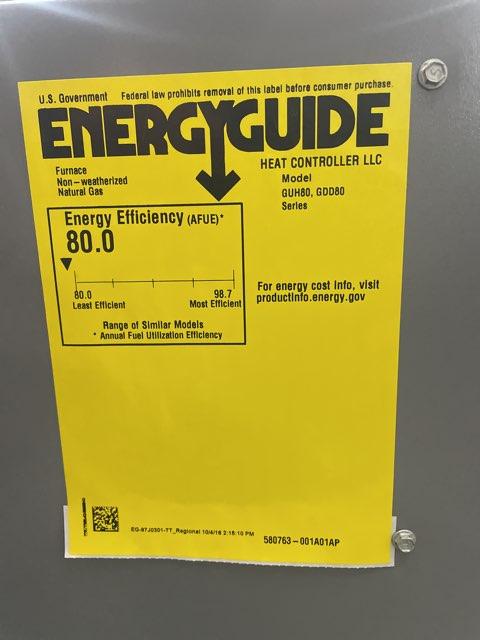44,000 BTU Single-Stage Upflow/Horizontal ECM Variable Speed Gas Furnace 80% AFUE 120/60/1 CFM: 1200