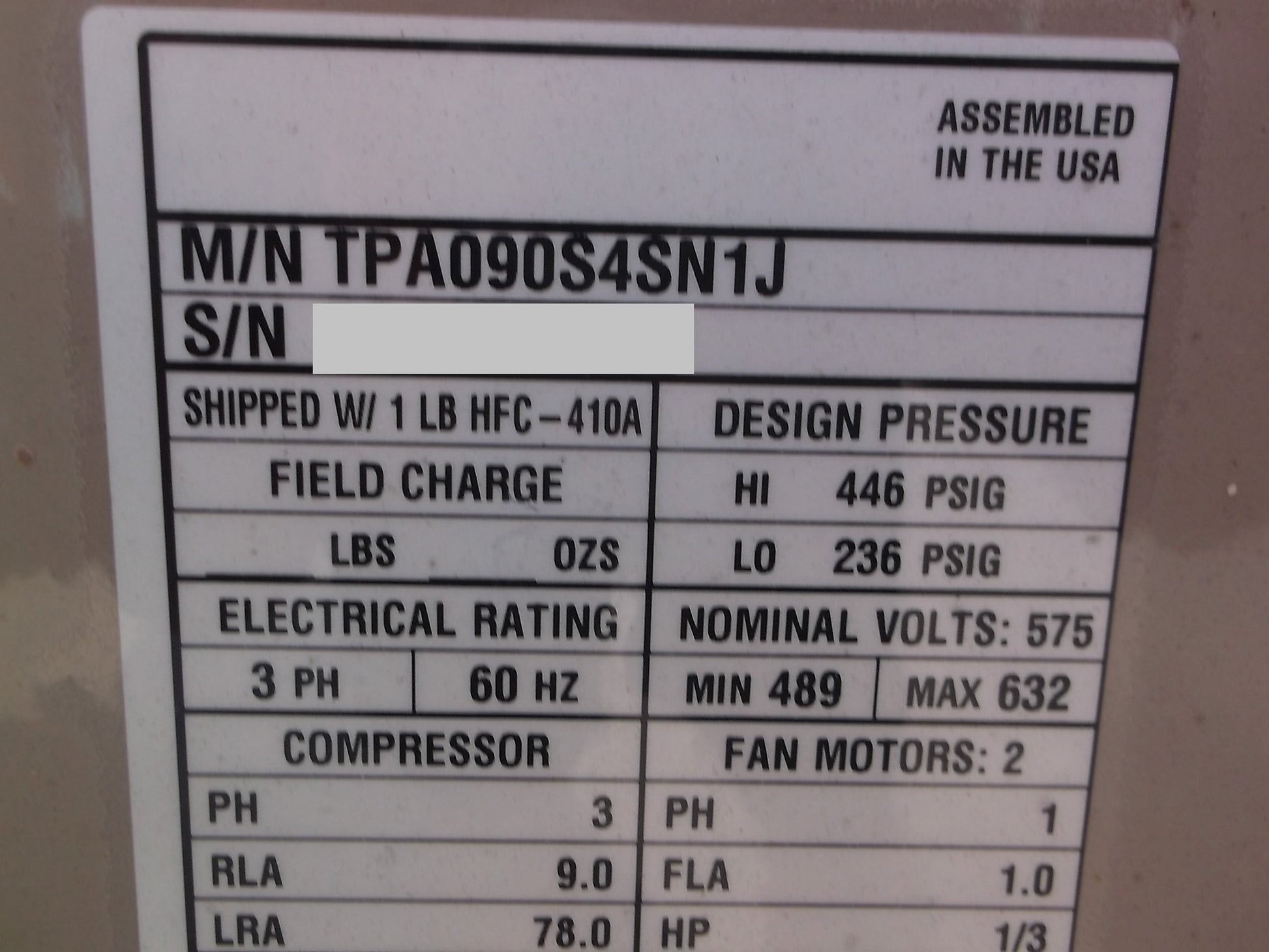 7.5 TON SPLIT SYSTEM HEAT PUMP, 12 SEER 575/60/3 R-410A