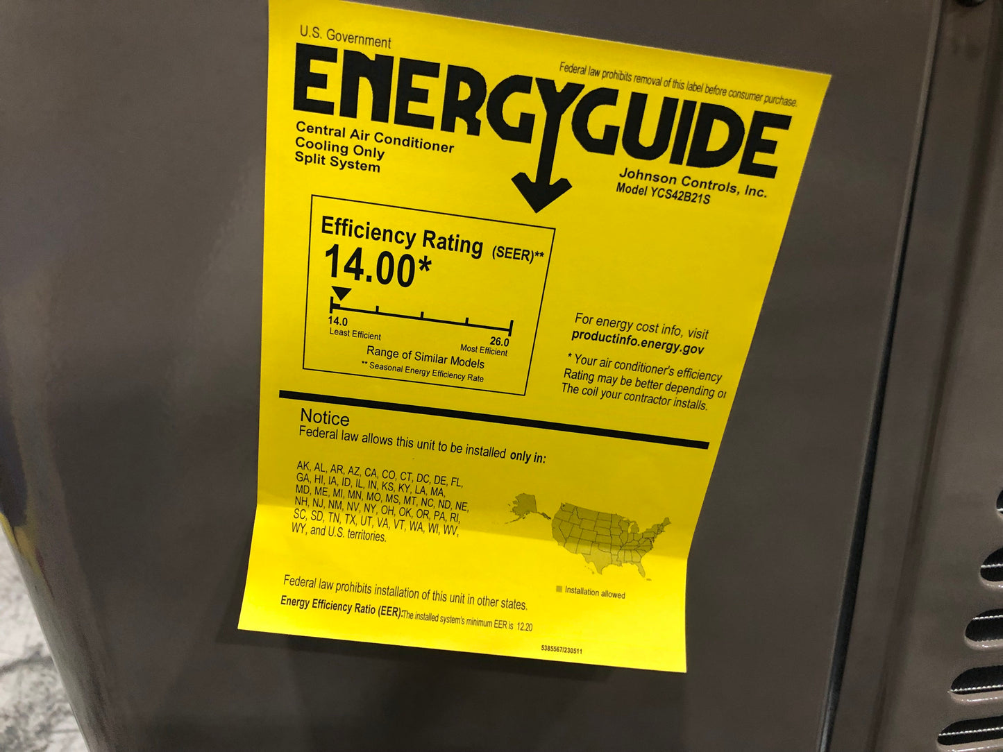 3.5 Ton Split System Air Conditioner, 14 Seer 208-230/60/1 R-410A