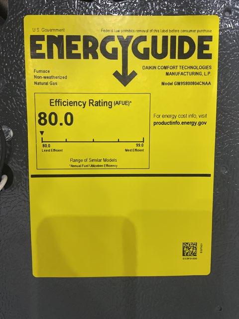 80,000 Btu Single-Stage UPFlow/Horizontal ECM Variable Speed Gas Furnace 80% Afue 115/60/1 Cfm: 1845