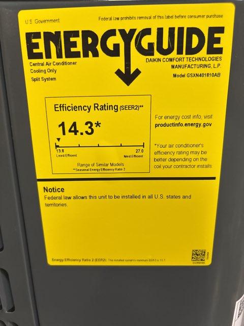1.5 Ton Split-System Air Conditioner 208-230/60/1 R410A 14.3 Seer