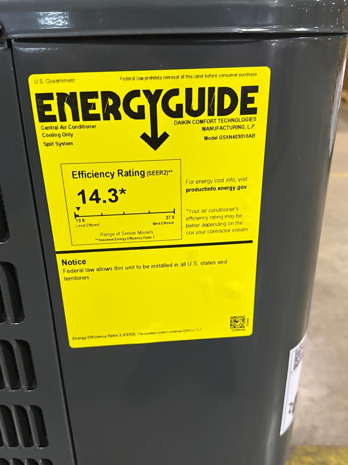 2.5 Ton Split-System Air Conditioner; 208-230/60/1, R410A, 14.3 SEER2
