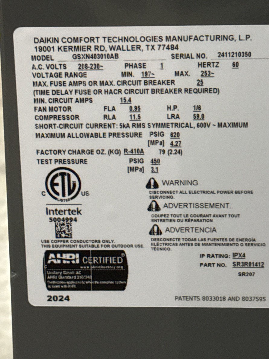2.5 Ton Split-System Air Conditioner; 208-230/60/1, R410A, 14.3 SEER2