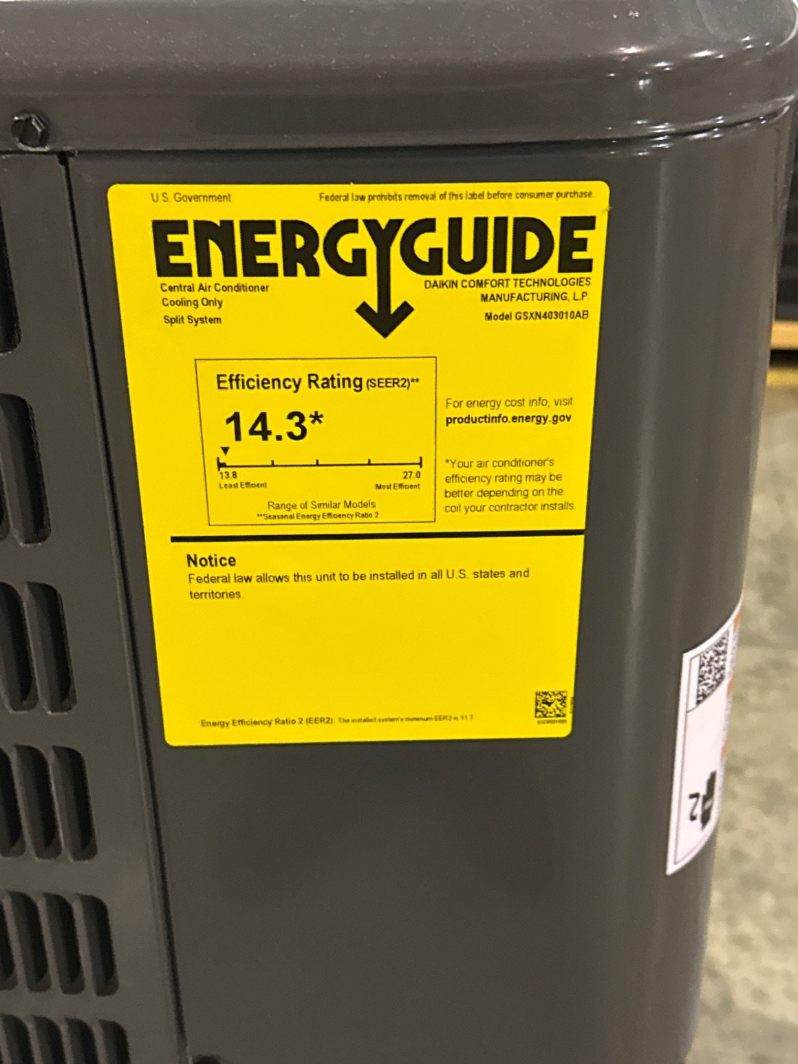 2.5 Ton Split-System Air Conditioner; 208-230/60/1, R410A, 14.3 SEER2