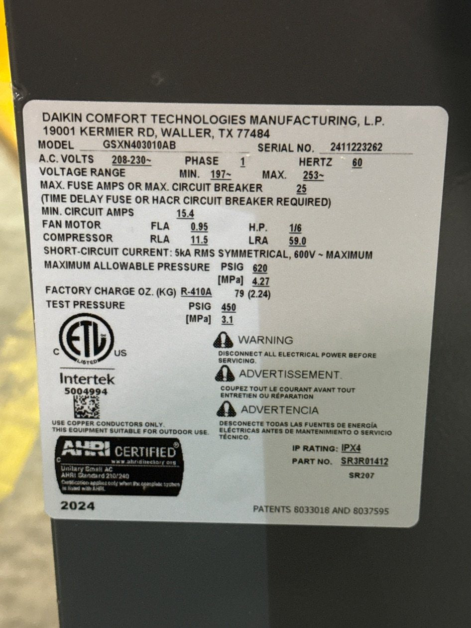 2.5 Ton Split-System Air Conditioner; 208-230/60/1, R410A, 14.3 SEER2