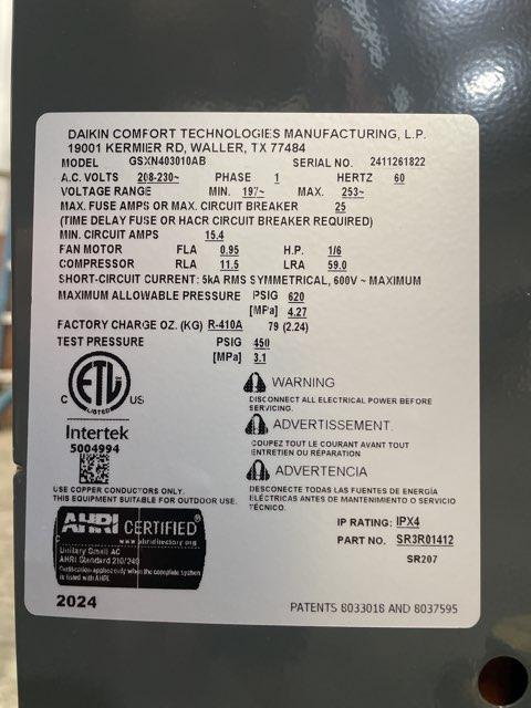 2.5 Ton Split-System Air Conditioner; 208-230/60/1, R410A, 14.3 SEER2