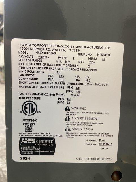 2.5 Ton Split-System Air Conditioner; 208-230/60/1, R410A, 14.3 SEER2