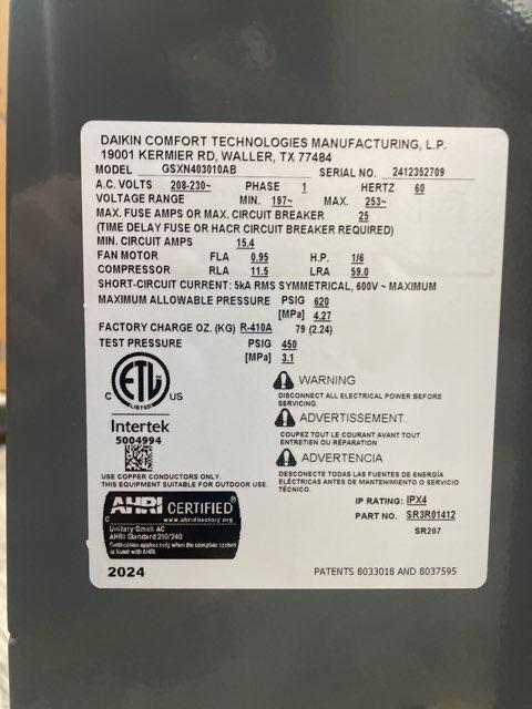 2.5 Ton Split-System Air Conditioner; 208-230/60/1, R410A, 14.3 SEER2