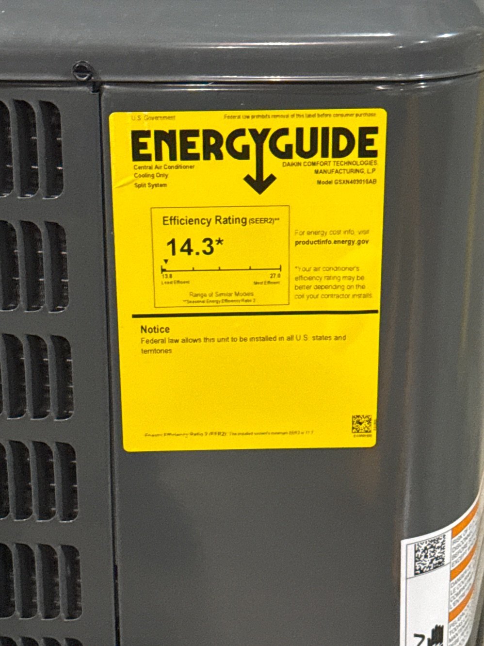 2.5 Ton Split-System Air Conditioner; 208-230/60/1, R410A, 14.3 SEER2