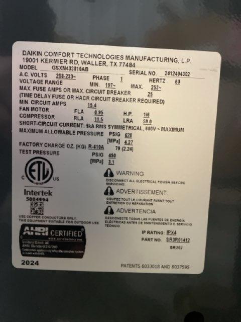 2.5 Ton Split-System Air Conditioner; 208-230/60/1, R410A, 14.3 SEER2