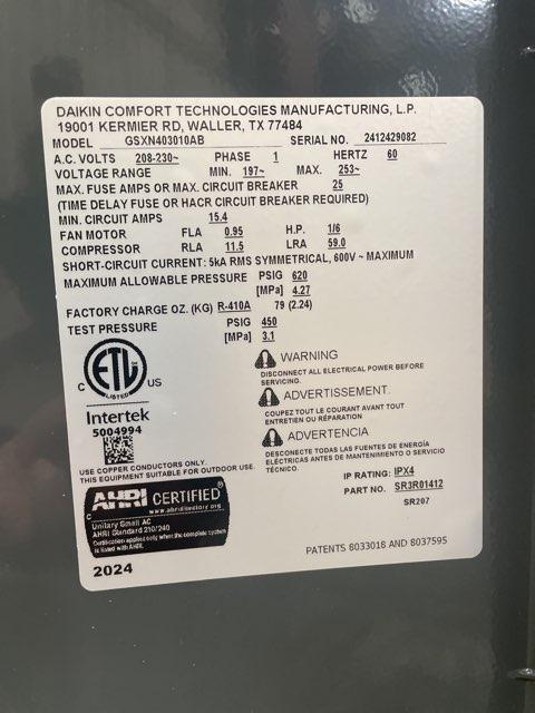 2.5 Ton Split-System Air Conditioner; 208-230/60/1, R410A, 14.3 SEER2
