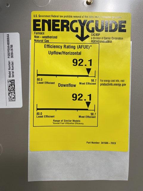 80,000 Btu Input Multi Position 115/60/1 ECM 1600 CFM 92% Eff Natural Gas Furnace