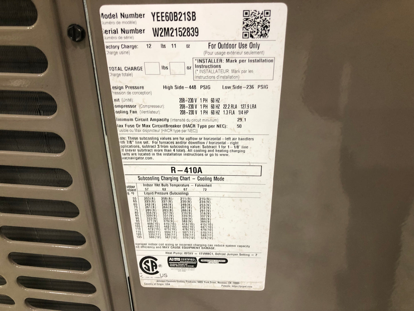 5 Ton Split-System Heat Pump 208-230/60/1 R410A 14 Seer