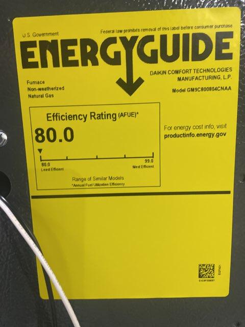 80,000 BTU Two-Stage Upflow/Horizontal ECM Variable Speed Gas Furnace 80% AFUE 115/60/1 CFM: 1845