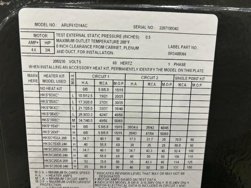 5 Ton AC/HP Upflow/Horizontal PSC Air Handler 208-230/60/1