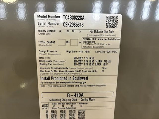 2.5 Ton Split-System Air Conditioner 208-230/60/1 R410A 14 Seer