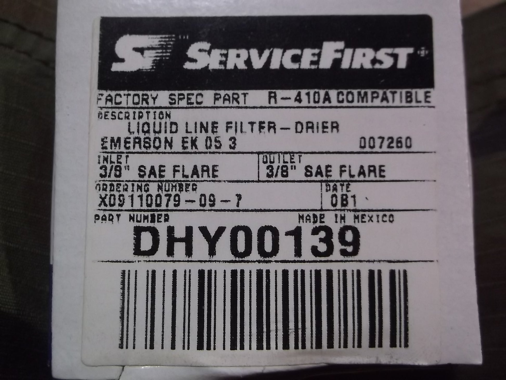 5 CUBIC INCH 3/8" FLARE  LIQUID LINE FILTER DRIER 