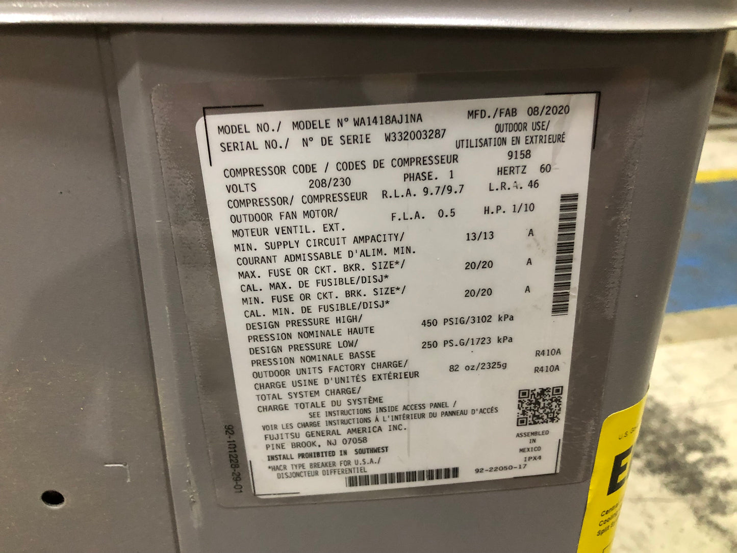 1.5 Ton Split-System Air Conditioner 208-230/60/1 R410A 14 SEER