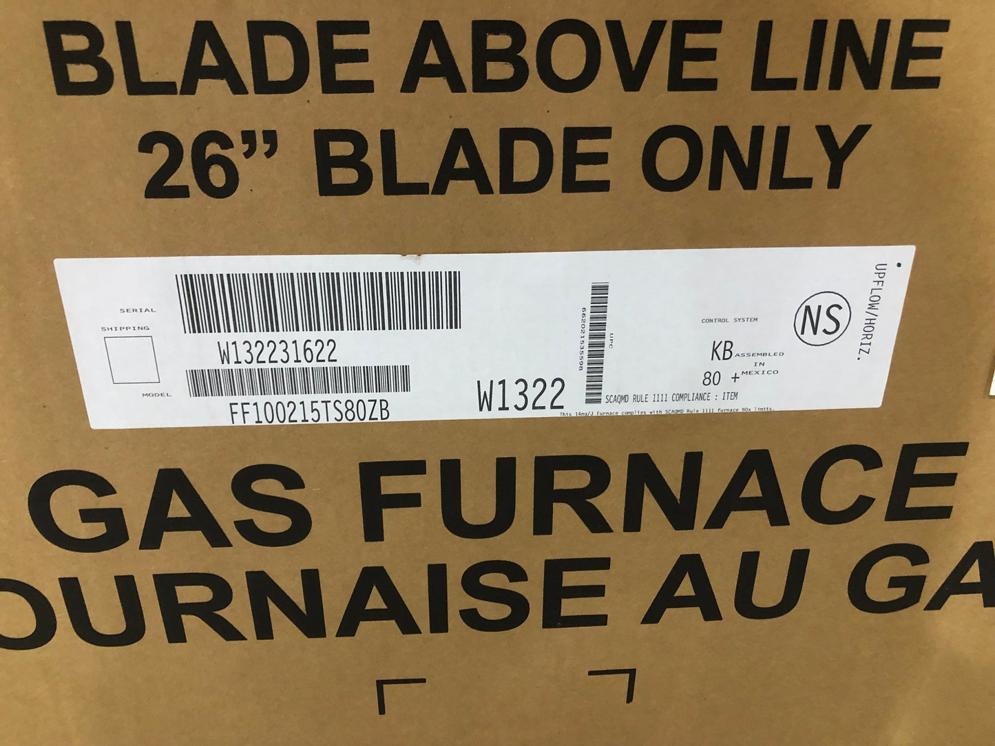 100,000 BTU Single-Stage Upflow/Horizontal ECM Multi Speed Gas Furnace 80% Afue 115/60/1 CFM: 1840