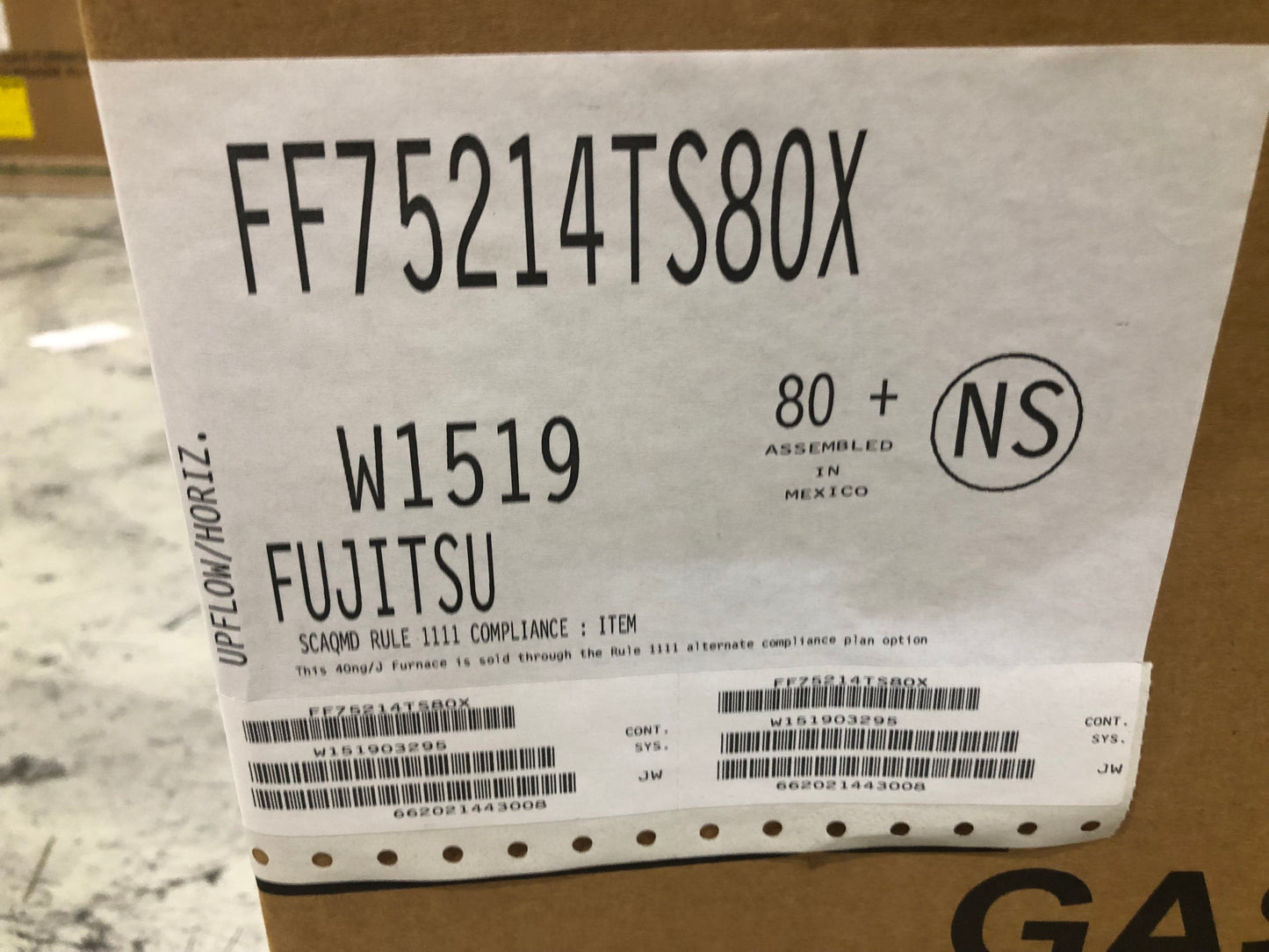 Horno a gas de varias velocidades, ECM horizontal/UPFlow de una etapa de 75 000 Btu, 80 % Afue, 115/60/1 Cfm: 1608