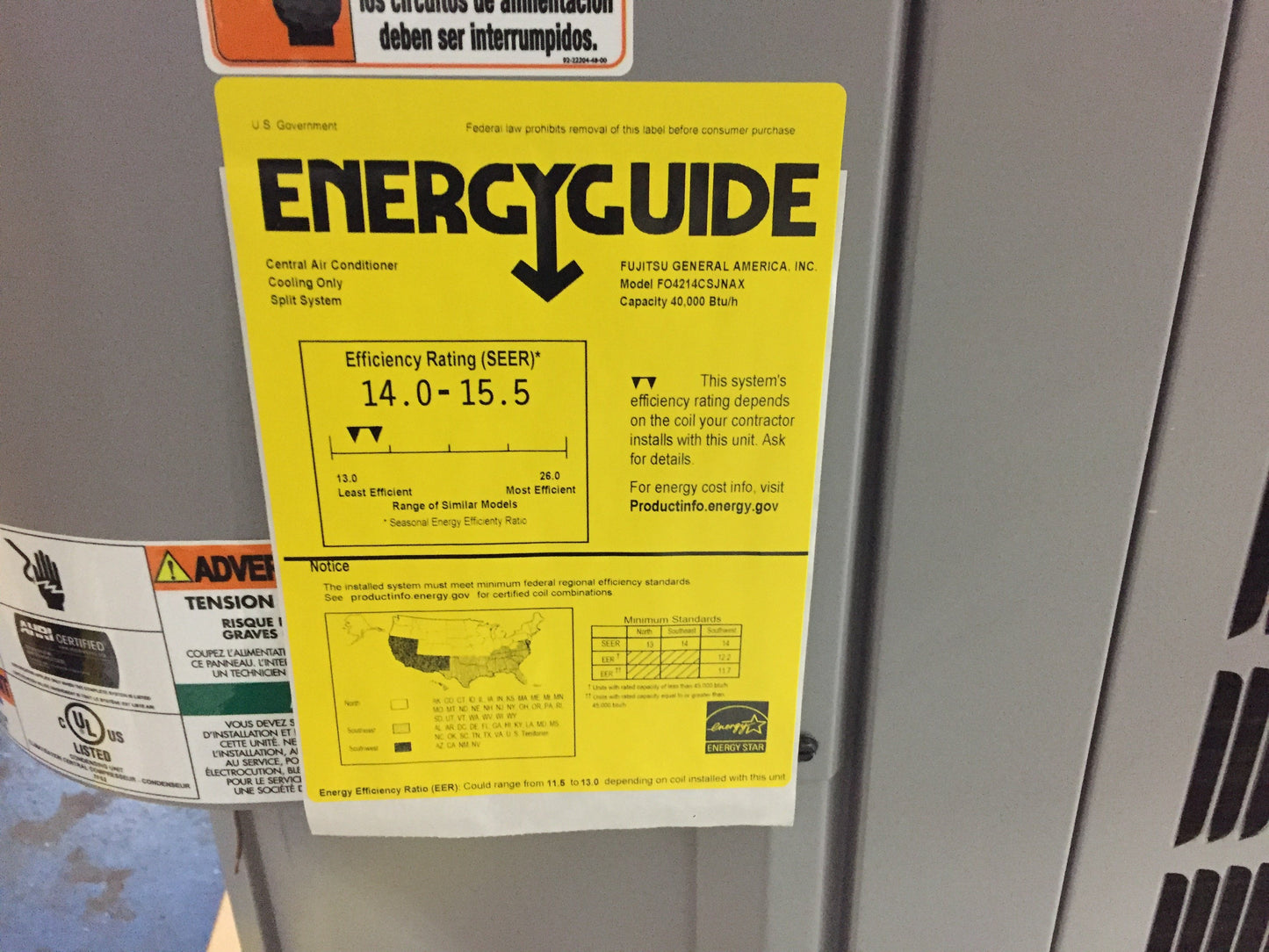 Aire acondicionado de sistema dividido de 3,5 toneladas, 208-230/60/1 R410A, 14 Seer