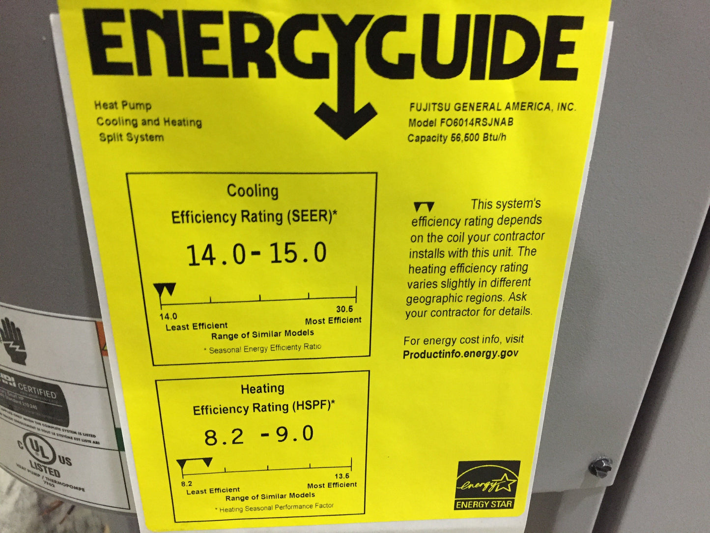Bomba de calor de sistema dividido de 5 toneladas 208-230/60/1 R410A 14 Seer