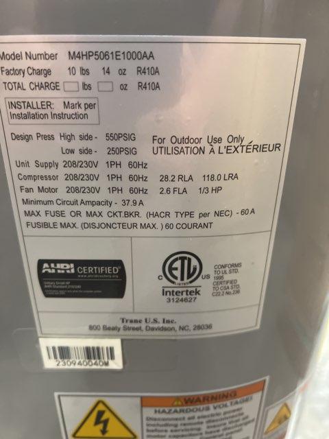 5 Ton Split-System Heat Pump; 15 SEER, 208-230/60/1, R-410A