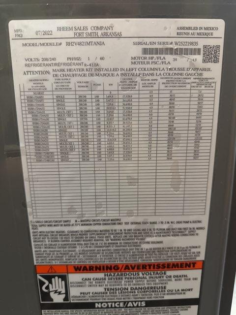 4 Ton AC/HP Multiposition ECM Air Handler 208-240/60/1 R-410A CFM 1600 16 SEER