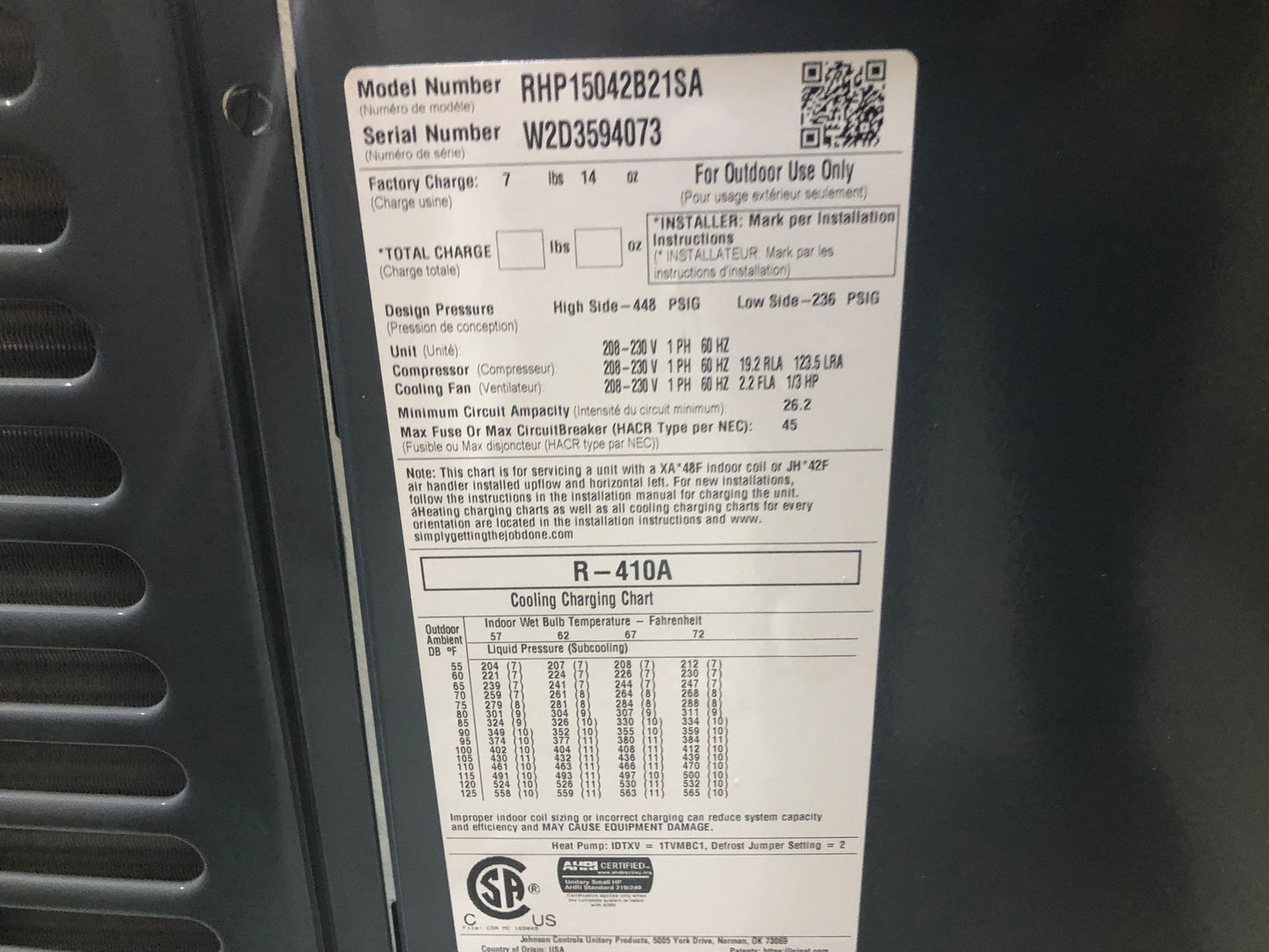 3.5 Ton 2 Stage Split-System Heat Pump 208-230/60/1 R410A 15.2 SEER2