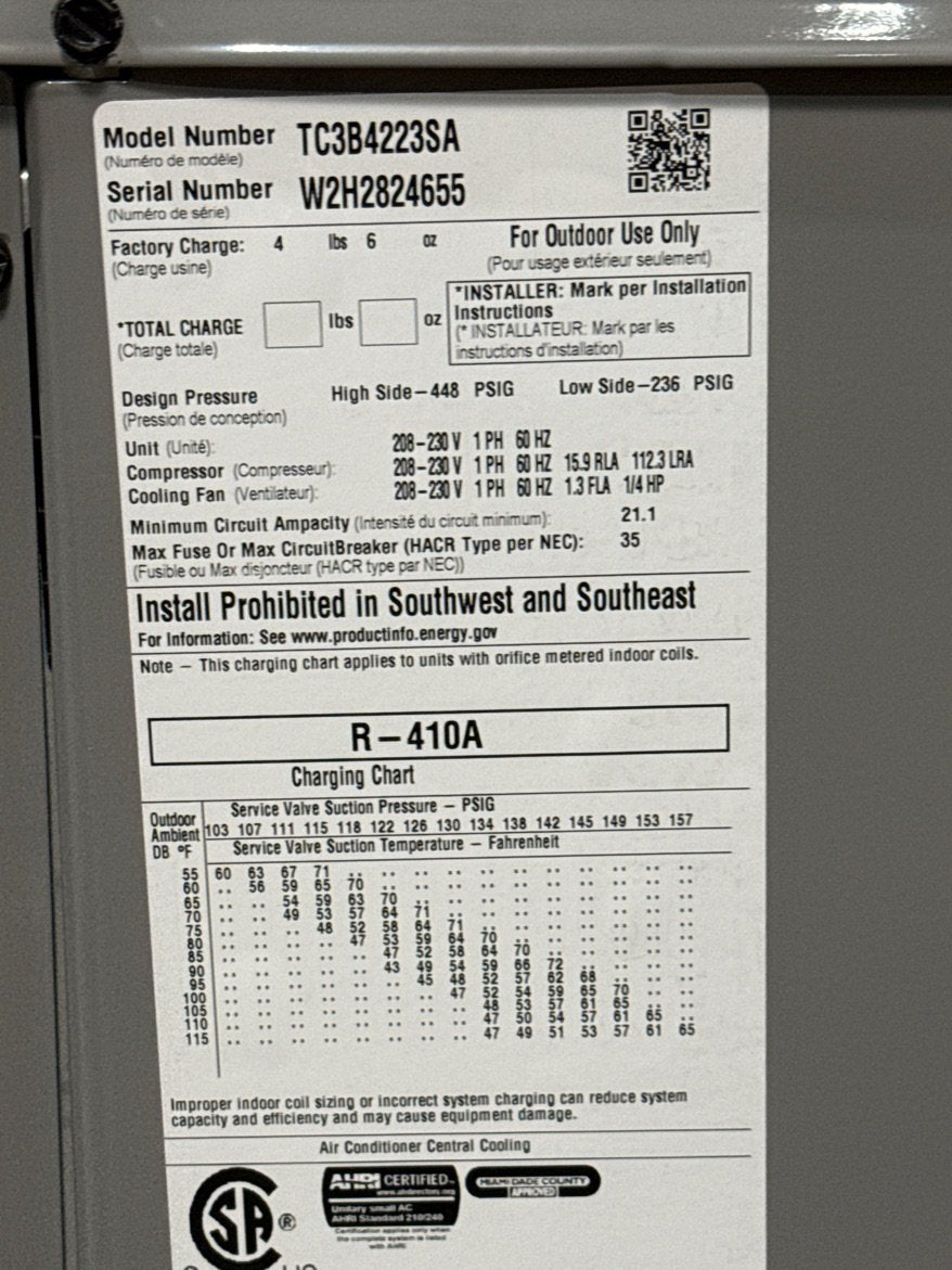 3.5 Ton Split-System Air Conditioner; 208-230/60/1, R410A, 13 SEER