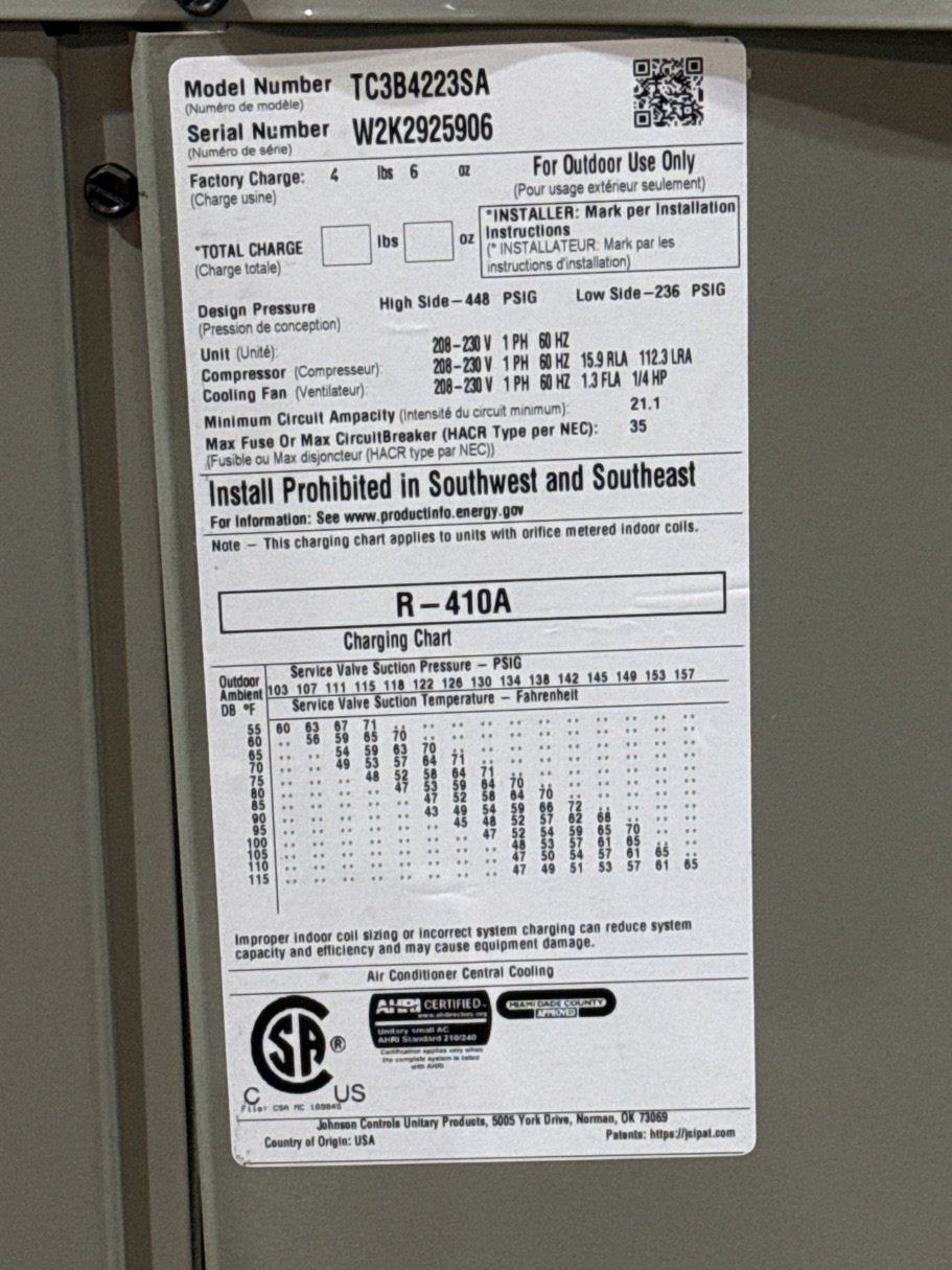 3.5 Ton Split-System Air Conditioner; 208-230/60/1, R410A, 13 SEER