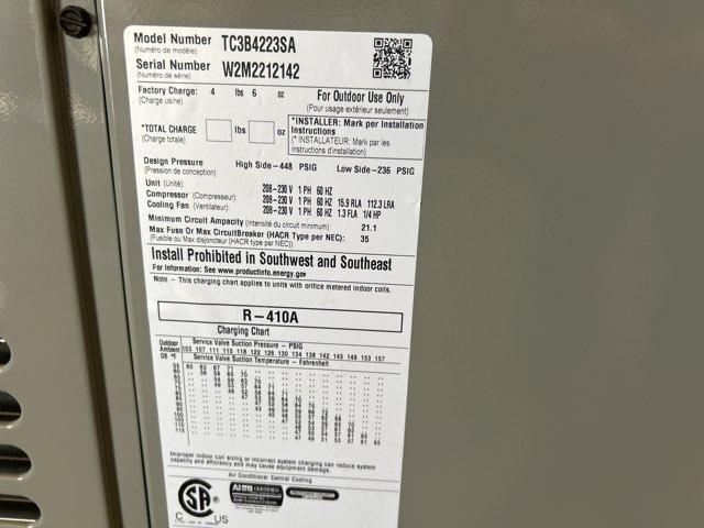 3.5 Ton Split-System Air Conditioner; 208-230/60/1, R410A, 13 SEER, W2M2212142
