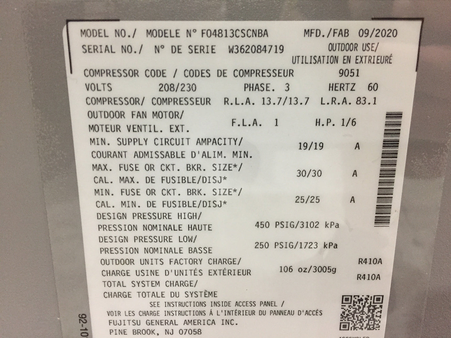 COMMERCIAL USE ONLY 4 Ton Split-System Air Conditioner; 208-230/60/3, R-410A, 13 SEER